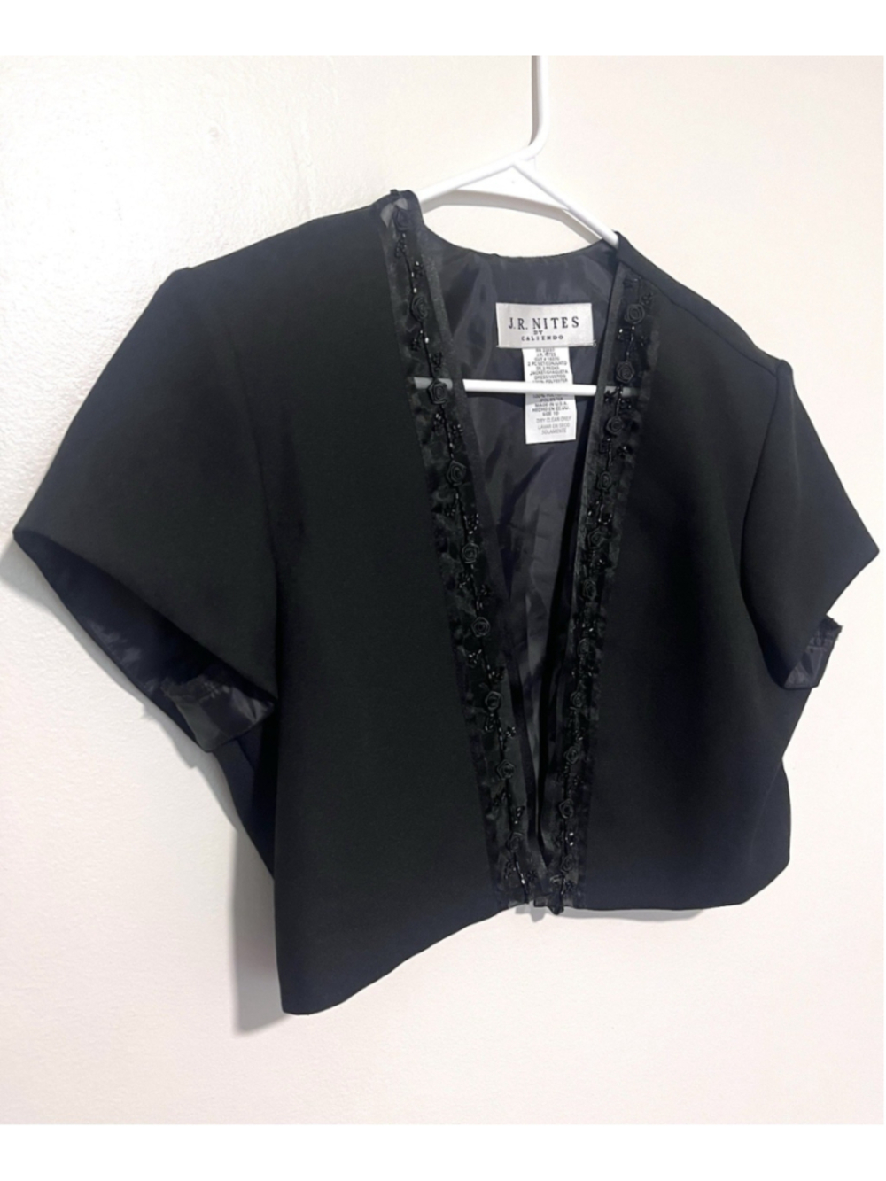 Vintage JR Nites Caliendo Bolero Crop Jacket Womens Medium 10 Black Rosette Lace